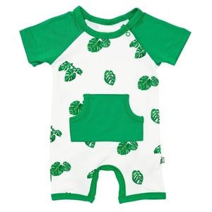 Kyte Baby Green Shortall Monstera Leaves Print Size 6-12 Months Rayon of Bamboo